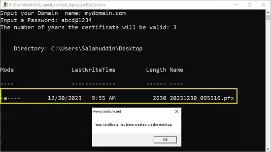 Certificate created